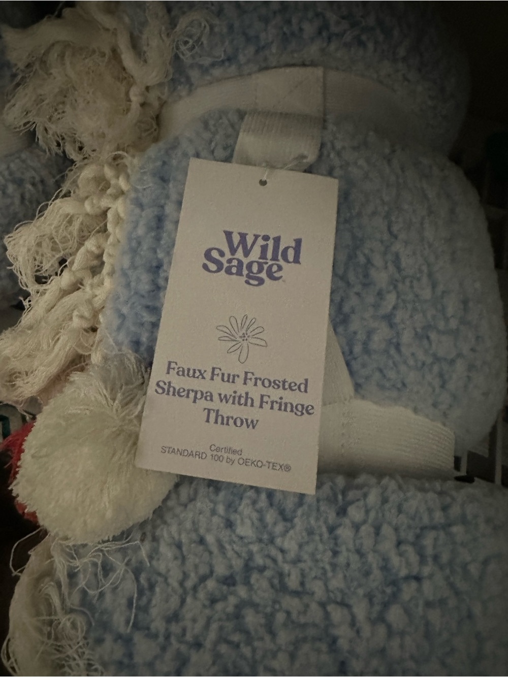 Faux Fur Frosted Sherpa Throw - Light Blue